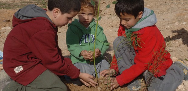Barn som planterar